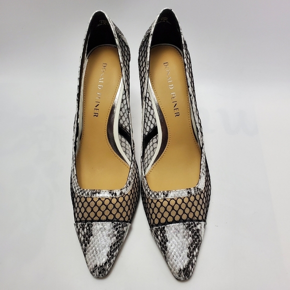 Donald J Pliner Perie M3 Mesh Black Silver Snakeskin Pointed Toe Heels Pump Shoe - Picture 3 of 12